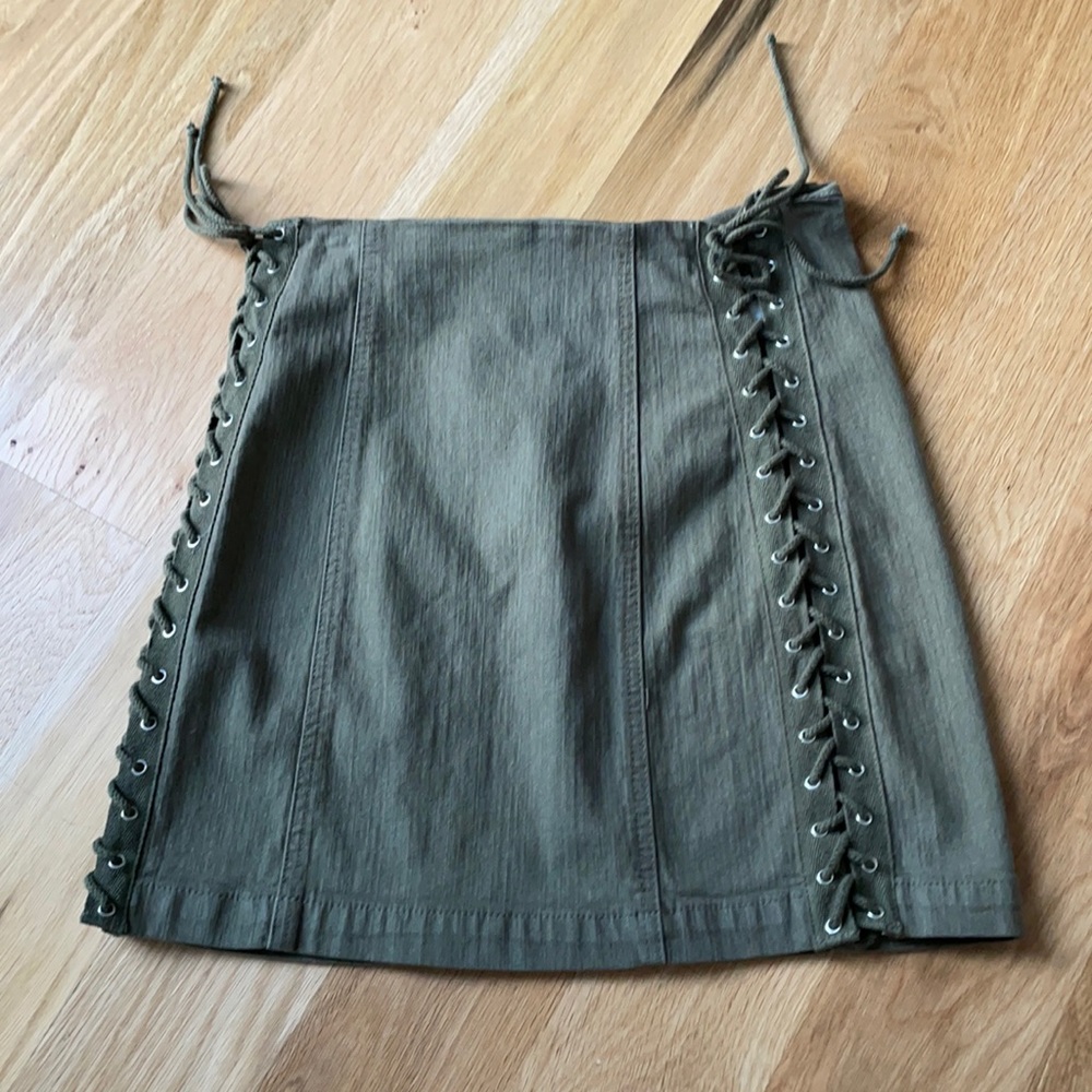 Army green carmar skirt with ties up the side